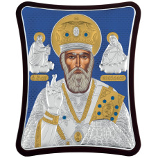 Миколай Чудотворець 15x20см на дерев'яному витягнутому кіоті в синій емалі