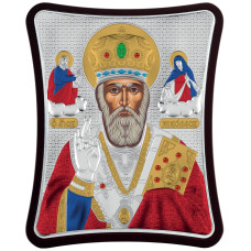 Миколай Чудотворець 15x20см на дерев'яному витягнутому кіоті в різнобарвній емалі