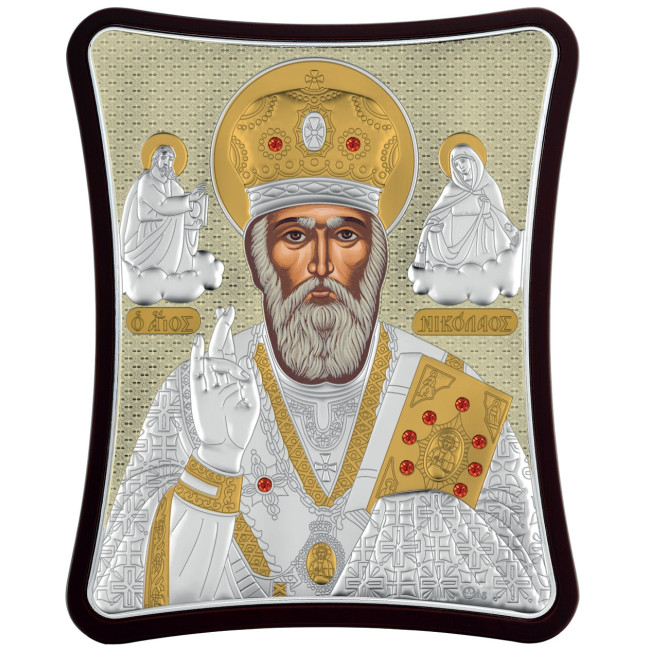 Миколай Чудотворець 15x20см на дерев'яному витягнутому кіоті з позолотою