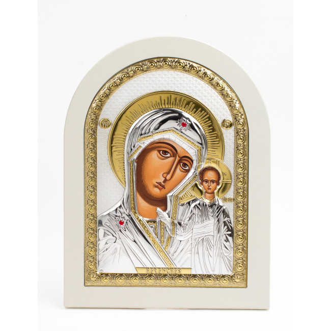 Казанська Ікона Божої Матері 20x25см аркової форми на білому дереві