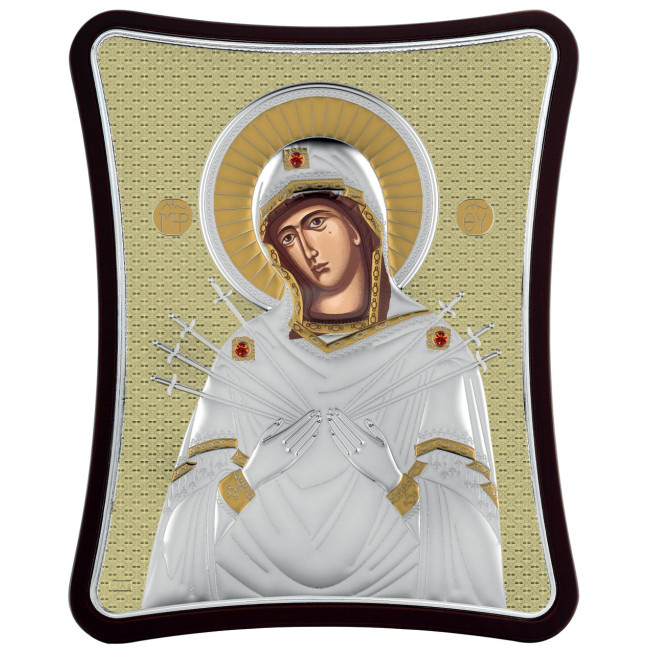 Семистрільна Ікона 15x20см на дерев'яному витягнутому кіоті з позолотою