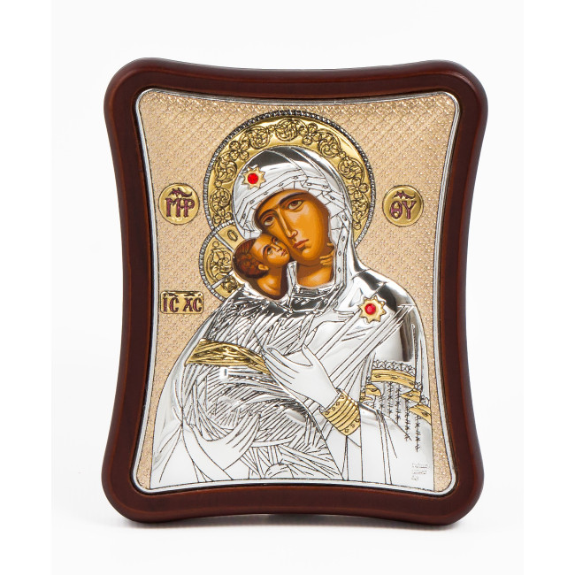 Вишгородська Ікона Божої Матері 8,5x10см на дерев'яному витягнутому кіоті з позолотою