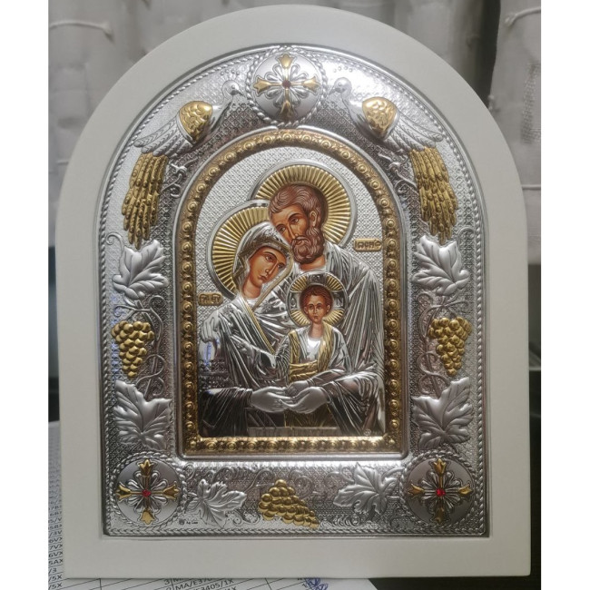Ікона Святе Сімейство 24x29см аркової форми на білому дереві