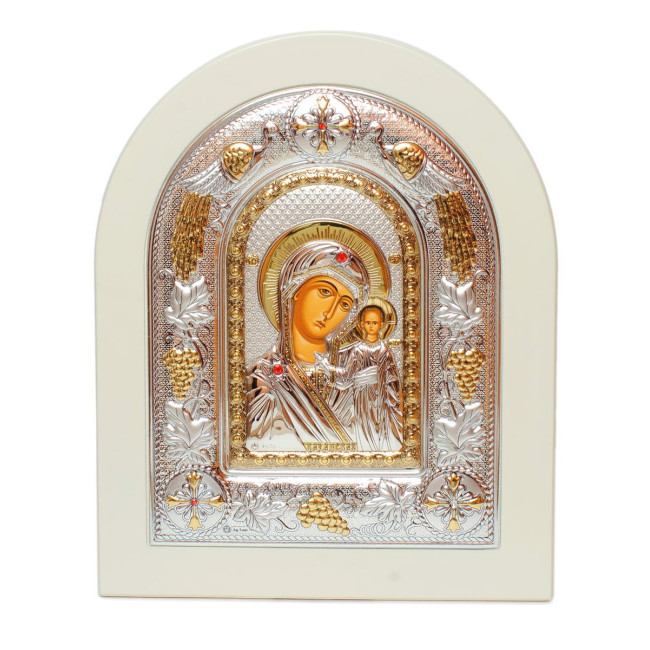 Казанська Ікона Божої Матері 18x22см аркової форми на білому дереві