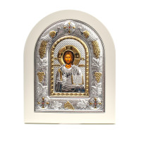 Икона Иисуса Христа 24x29см арочной формы на белом дереве