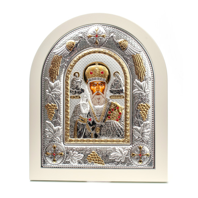 Миколай Чудотворець 12x14см аркової форми на білому дереві