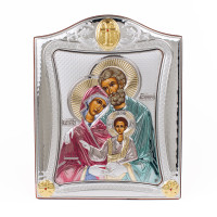 Ікона Святе Сімейство 9,5x12,5см з різнобарвною емалью в срібній рамці з позолотою 