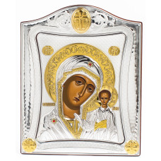 Казанська Ікона Божої Матері 9,5x12,5см в срібній рамці з позолотою 