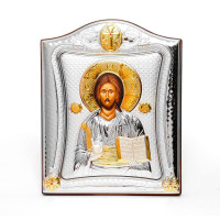 Икона Иисуса Христа 9,5x12,5см в серебряной рамке с позолотой 