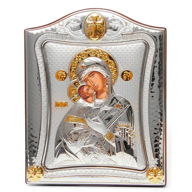 Вишгородська Ікона Божої Матері 15,5x19,5см в срібній рамці з позолотою 