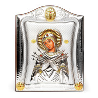 Семистрельная Икона 15,5x19,5см в серебряной рамке с позолотой 