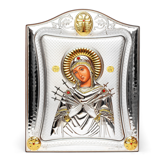 Семистрільна Ікона 15,5x19,5см в срібній рамці з позолотою 