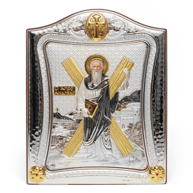 Ікона Андрія Первозванного 20x25см в срібній рамці з позолотою 