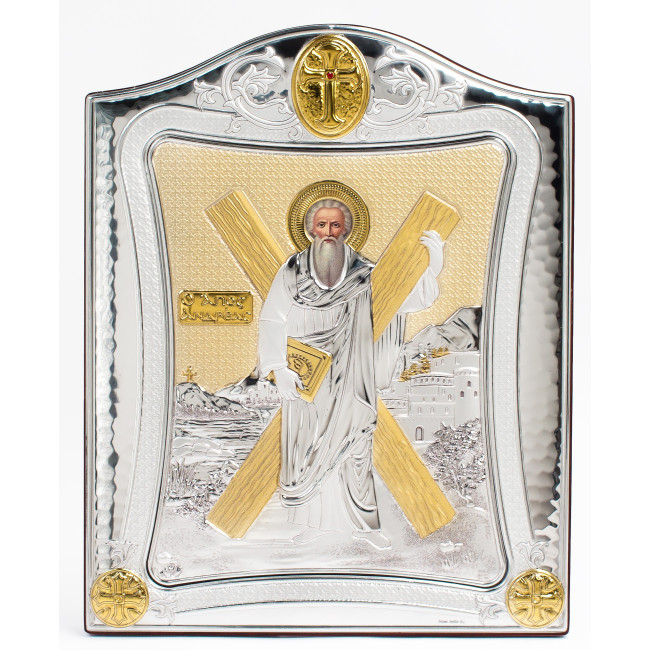 Ікона Андрія Первозванного 20x25см з позолотою в срібній рамці з позолотою 