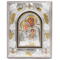 Икона Святое Семейство 20x25x3см в серебряной прямоугольной рамке с позолотой под стеклом