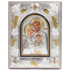 Ікона Святе Сімейство 20x25x3см в срібній прямокутній рамці з позолотою під склом