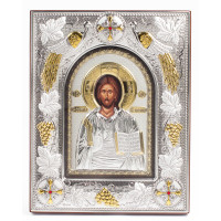Ікона Ісуса Христа 20x25x3см в срібній прямокутній рамці з позолотою під склом