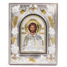 Ікона Ісуса Христа 20x25x3см в срібній прямокутній рамці з позолотою під склом