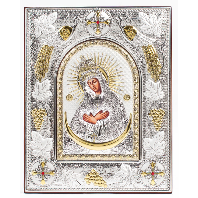 Остробрамська Ікона Божої Матері 20x25см в срібній прямокутній рамці з позолотою 