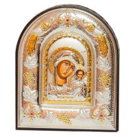 Казанська Ікона Божої Матері 12х14см аркової форми на коричневій шкірі