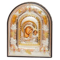 Казанська Ікона Божої Матері 12х14см аркової форми на коричневій шкірі