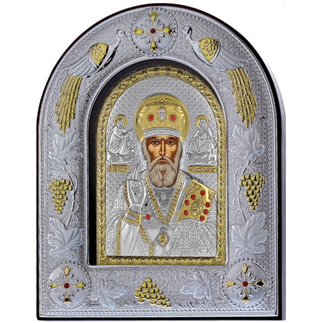 Миколай Чудотворець 20x25см аркової форми на коричневій шкірі