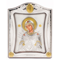 Семистрельная Икона Божией Матери 20x25см под стеклом в серебряной рамке