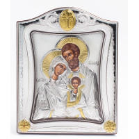 Серебряная Икона Святое Семейство 20x25см под стеклом в серебряной рамке