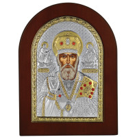 Миколай Чудотворець 10х14см срібна ікона арочна на дереві
