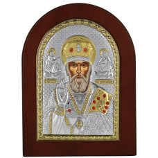 Миколай Чудотворець 10х14см срібна ікона арочна на дереві