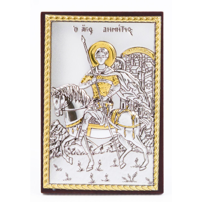 Дмитрий Солунский  4x6см икона серебряная прямоугольная на дереве MB/E1130FX
