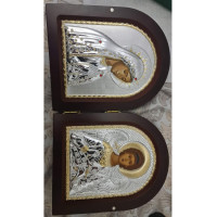 Диптих Ангел і Фатімська Богородиця 15,5х19см в сріблі з позолотою аркової форми