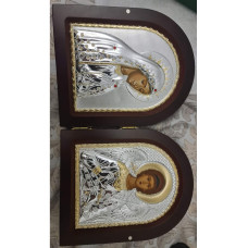 Диптих Ангел і Фатімська Богородиця 15,5х19см в сріблі з позолотою аркової форми