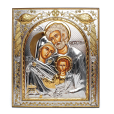 Ікона Святе Сімейство 27,5х31,2см в срібному окладі з позолотою квадратна на дереві
