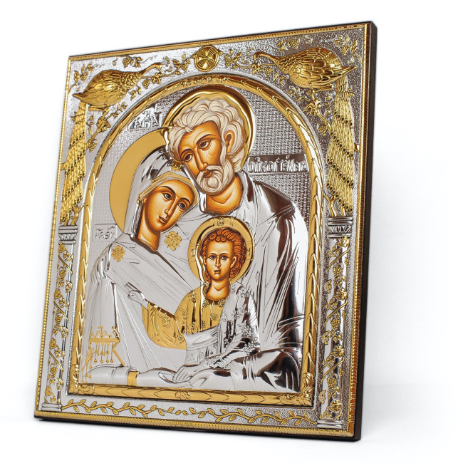 Икона Святое Семейство 27,5х31,2см в серебряном окладе с позолотой квадратной формы на дереве EP516-015XM/P