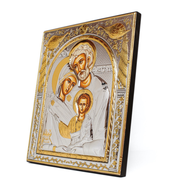 Икона Святое Семейство 27,5х31,2см в серебряном окладе с позолотой квадратной формы на дереве EP516-015XM/P