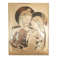 Икона Святое Семейство 32,7х42,3см серебряная на белом дереве прямоугольной формы без рамки