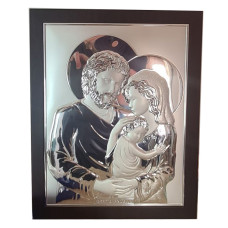 Ікона Святе Сімейство 38,8х48,2см срібна прямокутної форми на дереві з рамкою