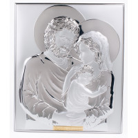 Ікона Святе Сімейство 20,9х24,7см срібна на білому дереві прямокутної форми без рамки