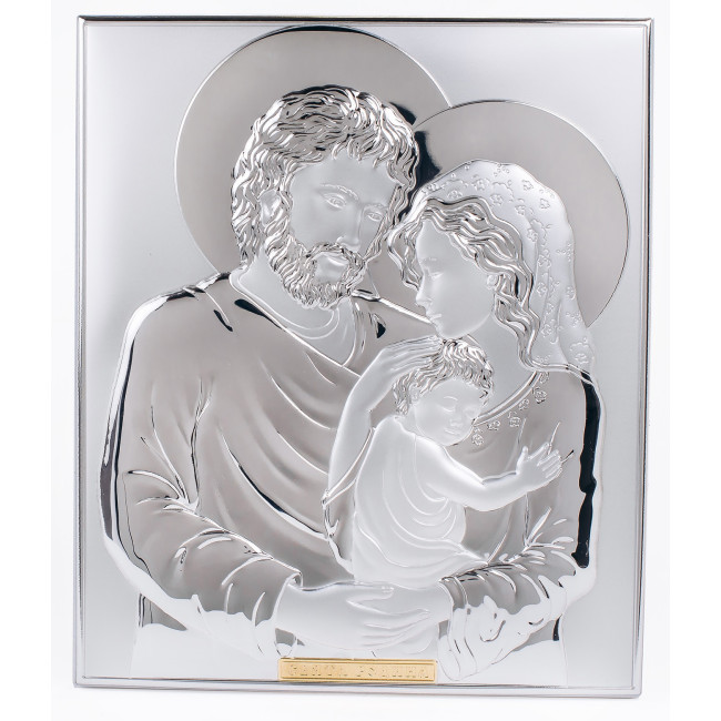 Ікона Святе Сімейство 20,9х24,7см срібна на білому дереві прямокутної форми без рамки EP715-412XM-WH/S