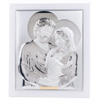 Ікона Святе Сімейство 10,1х11,1см срібна прямокутної форми на білому дереві з рамкою