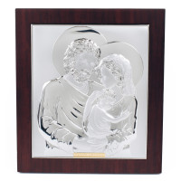 Икона Святое Семейство 10,1х11,1см серебряная прямоугольной формы на дереве с рамкой