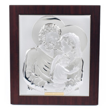 Ікона Святе Сімейство 10,1х11,1см срібна прямокутної форми на дереві з рамкою