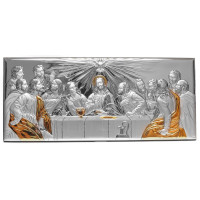 Икона Тайная Вечеря 23х10см в серебряном окладе с позолотой