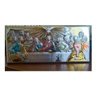 Ікона Таємна Вечеря 30х13см в сріблі прикрашеному різнобарвною ємалью