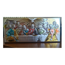 Ікона Таємна Вечеря 30х13см в сріблі прикрашеному різнобарвною ємалью