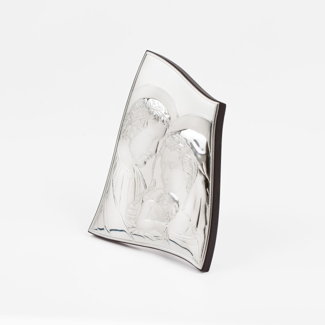 Ікона Святе Сімейство 16х21см срібна на деревякому кіоті хвилясної форми EP-447XG/S