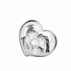 Ікона Святе Сімейство 16х21см срібна в формі серця на дереві