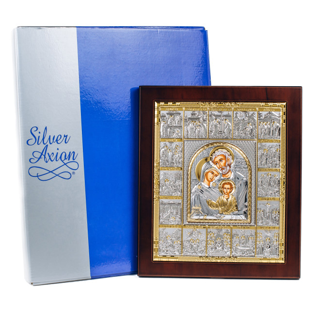 Іконостас Святе Сімейство зі святами 20,7х24,3см в сріблі з позолотою EKL12-015XAG