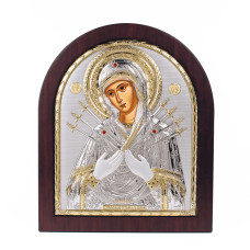 Семистрільна Ікона Божої Матері 26х31см в срібному окладі з позолотою